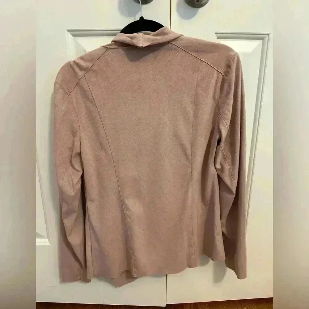 Mote Blush Pink Faux Suede Asymmetric Full-zip Raw Cut Lightweight Moto Jacket M - Picture 6 of 8